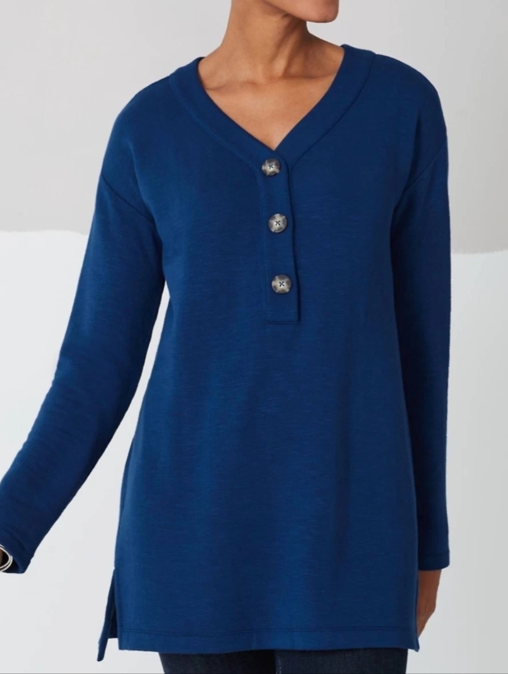 Ladies Oversized XL J.JILL V-Neck Henley Tunic Top Deep Royal Blue. Super Soft!